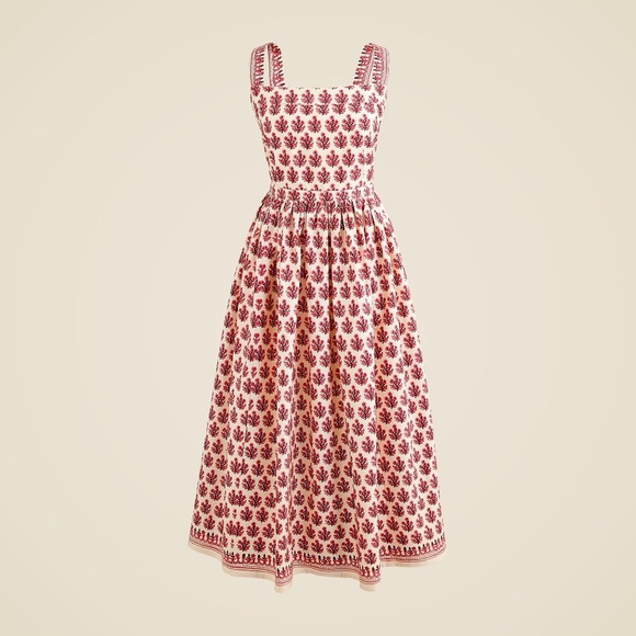 NWT!! J. CREW Poplin Apron Dress Floral Block Print Warm Sesame Red Size 16 - Picture 11 of 15